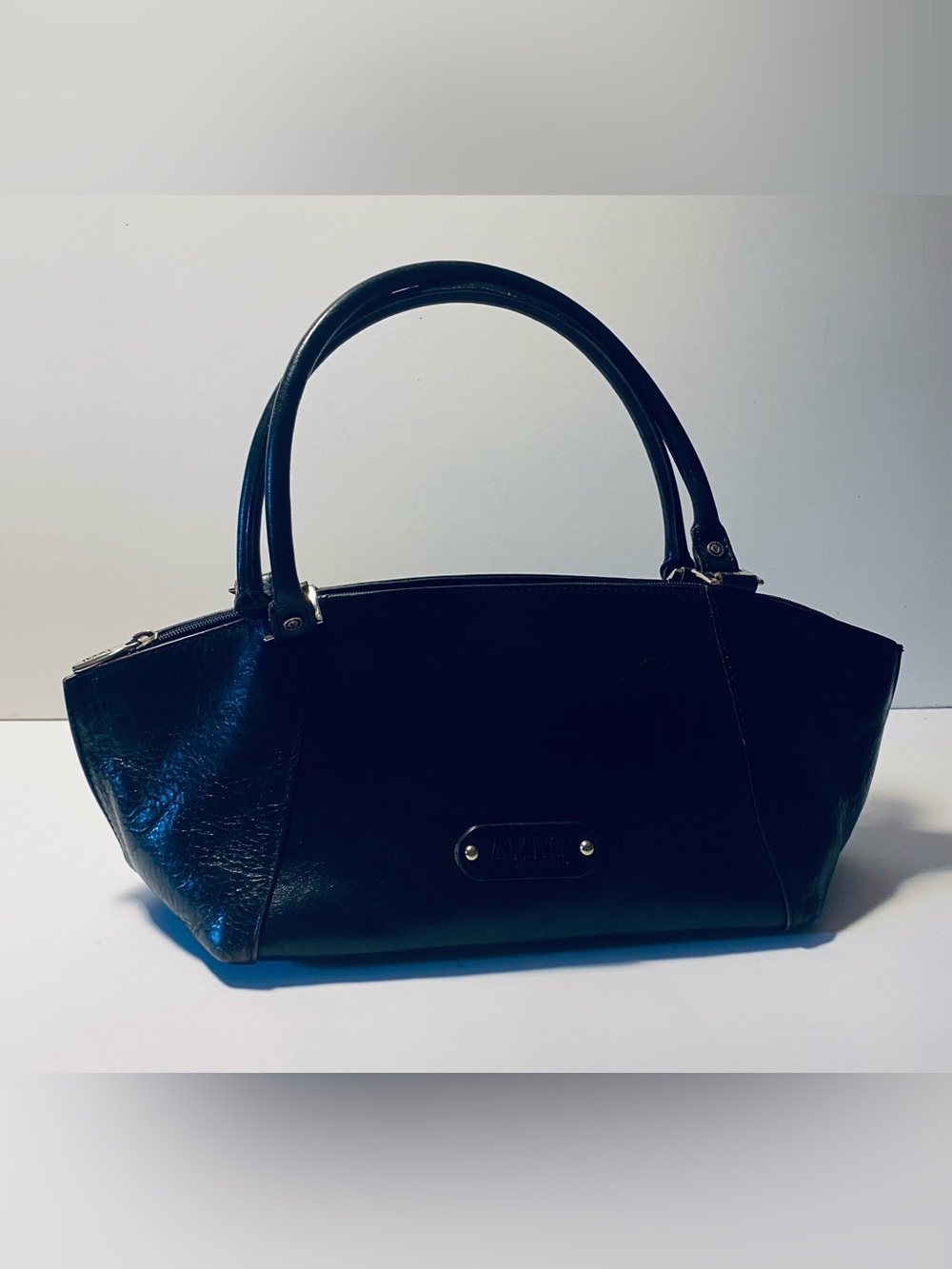 Valentina Black Leather Satchel Handle Bag | Y2K Early 2000s | Vintage